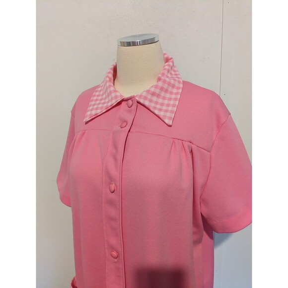 Vintage 1970’s Sears Fashions  Retro Mod Shift Dress Pink Polyester L Gingham - Picture 3 of 6